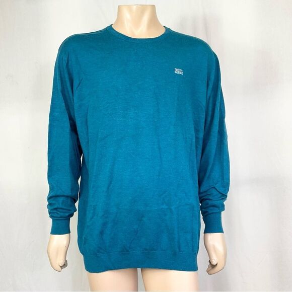 Hugo Boss blue turquoise 100% wool pull on sweater 5XL - Picture 2 of 10